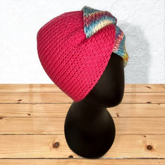 Handmade Knit Twist Ear Warmers Handcrafted Headband Hot Rose and Flapper Girl - Picture 3 of 9